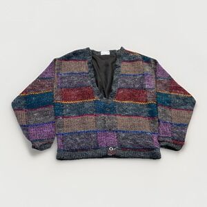 Vintage Allen Wah Cardigan Mens M Sweater Striped 90s Cotton Blend Retro